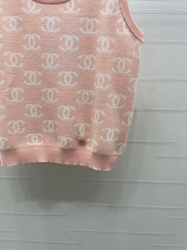 CC 26sJacquard Knit Vest Pink Wool 344122