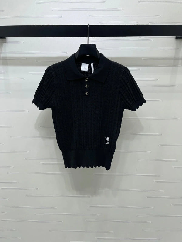 CD Knit Short-Sleeved Top Black Wool Acrylic Nylon Polyester 397467