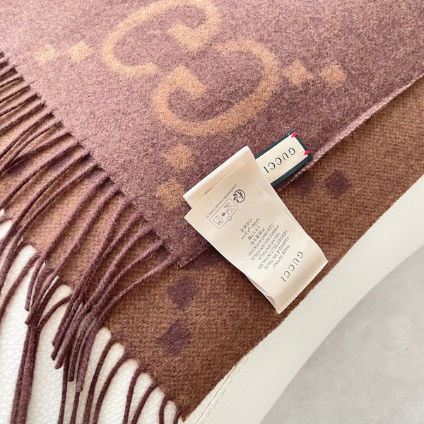 GG Houndstooth Scarf 180CM Brown Cashmere 288179