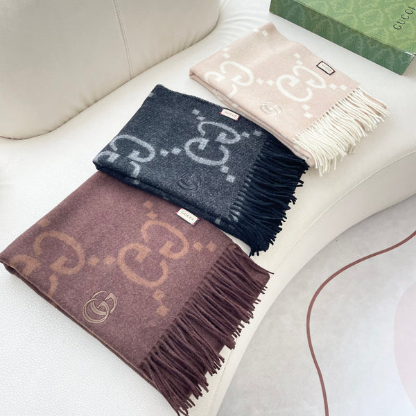 GG Houndstooth Scarf 180CM Light Beige Cashmere 288180