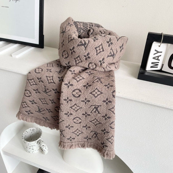 LV Men Scarf 180cm Light Brown Wool 967167
