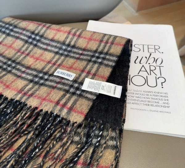 BBR British Style Classic Scarf 180CM Beige Black Cashmere 293542