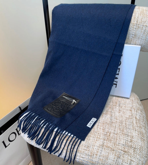 Loewe Scarf 180CM Dark Blue Mix Black Wool-blend Leather 969503