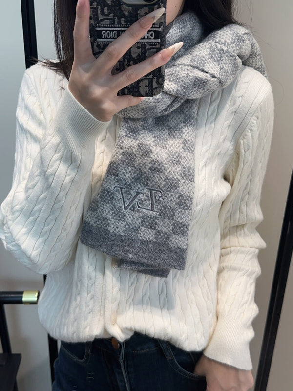 LV Couple's Style Scarf 180cm Gray Knitted Cashmere 973385