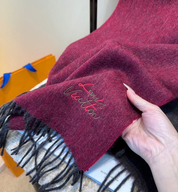 LV Scarf 185cm Dark Red Wool Cashmere 976979