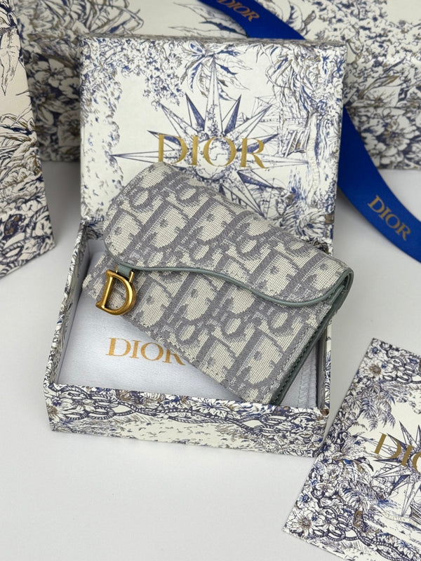 CD Saddle Lotus Wallet 10.5cm Grayish Jacquard GHW