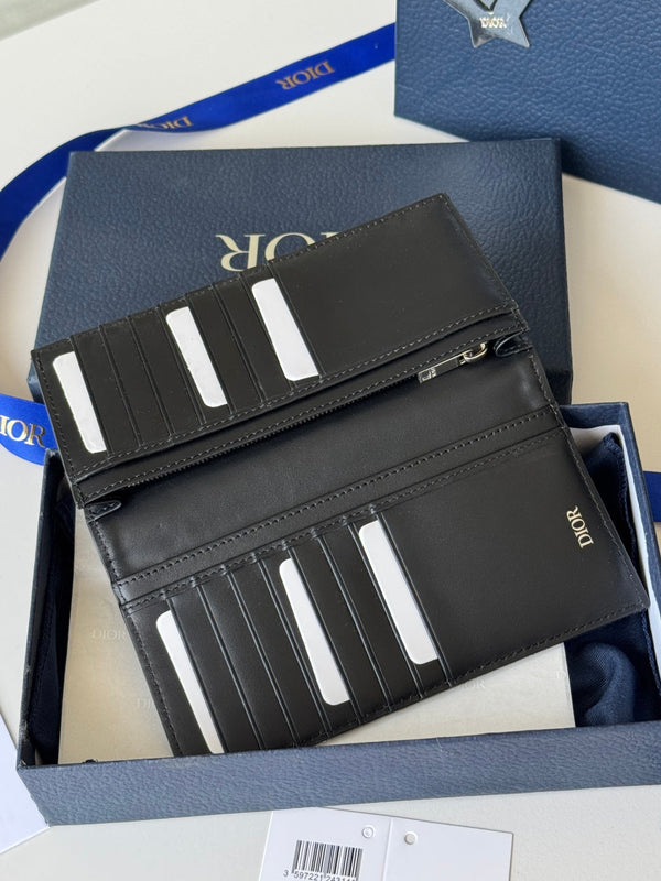 CD Long Vertical Wallet Black Jacquard Cowhide