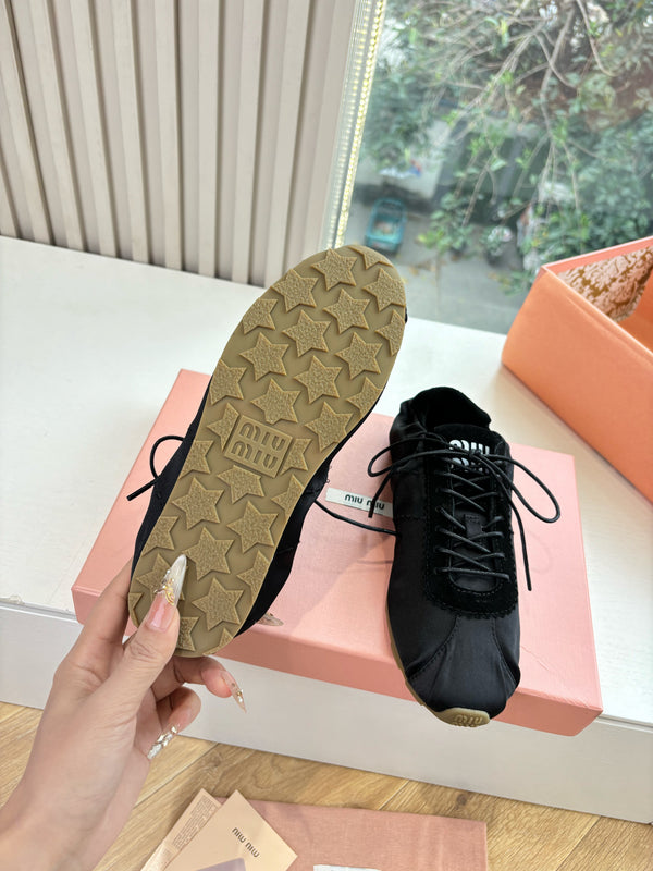 Miu Plume Sneakers Black Satin Suede 549132