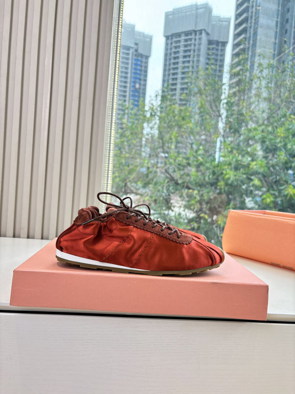 Miu Plume Sneakers Red Satin Suede 549136