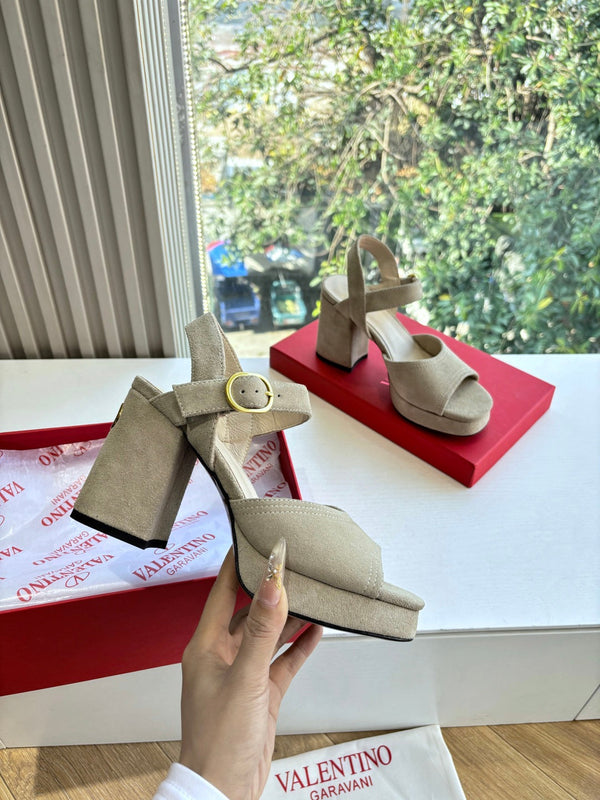 Valentino Fawcette Platform Sandal Light Khahi Suede 702294