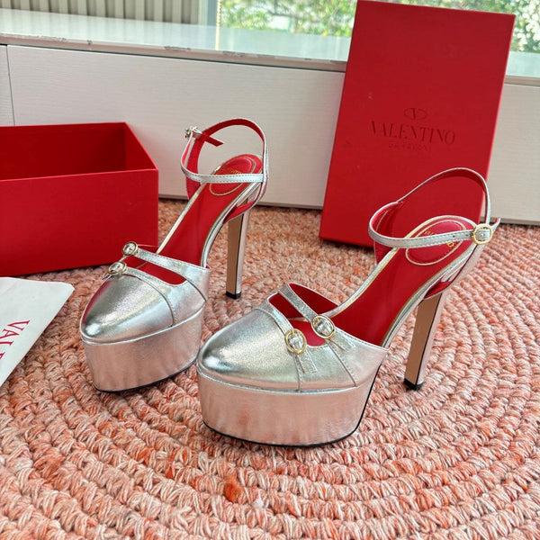Valentino Crasher Platform Pumps 14.5cm Sliver Sheepskin 702228