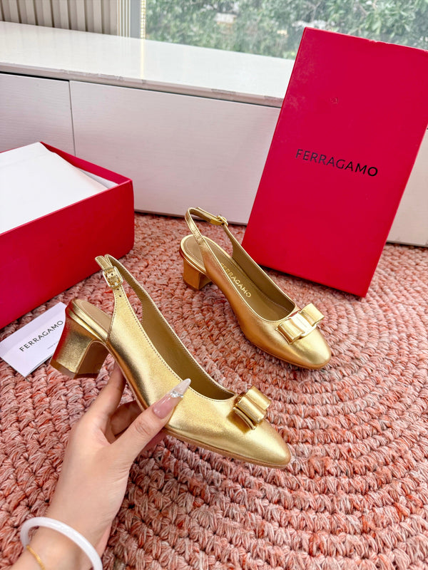 Ferragamo Vara Slingback Gold Sheepskin 760462