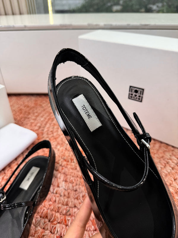 Totem Mary Jane Slingback Flat Black Glossy Leather 760427