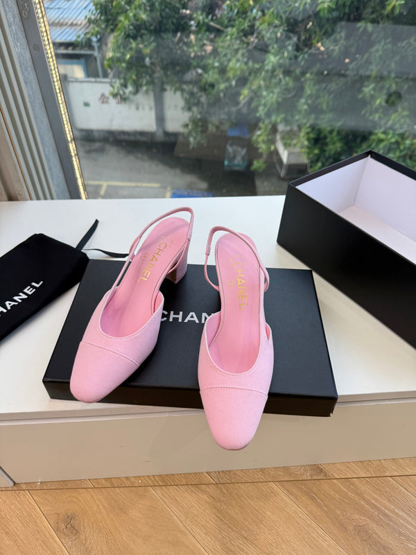 CC 26s Square Toe Slingback Pumps Pink Canvas 126545