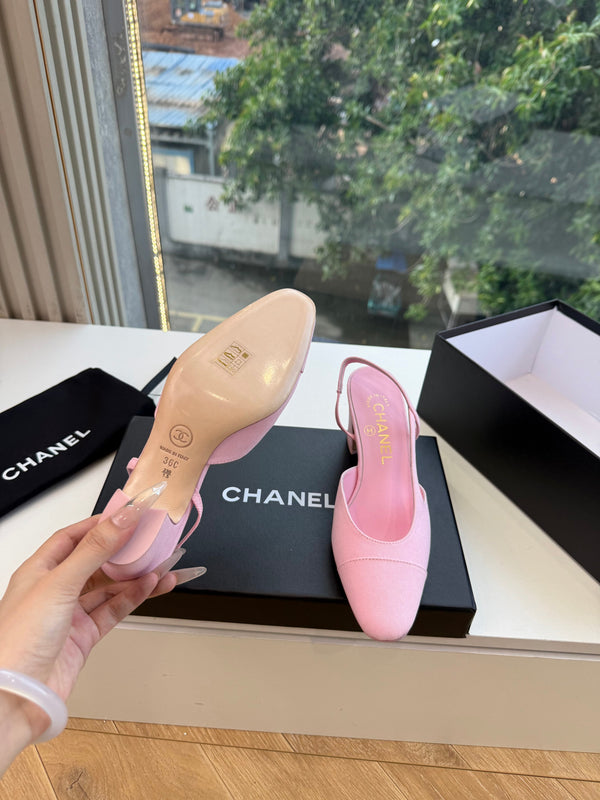 CC 26s Square Toe Slingback Pumps Pink Canvas 126545