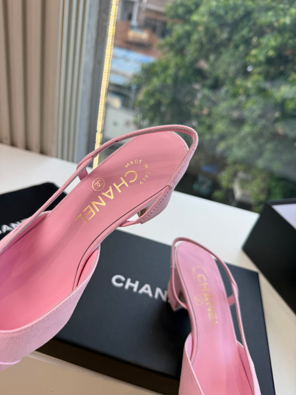 CC 26s Square Toe Slingback Pumps Pink Canvas 126545