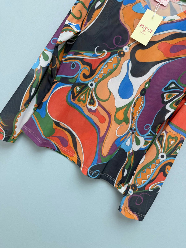 Pucci 26s Long-Sleeve T-Shirt Black Orange Cotton Polyester 371733