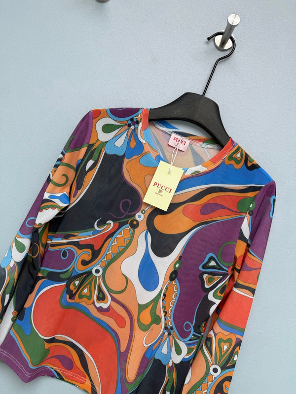 Pucci 26s Long-Sleeve T-Shirt Black Orange Cotton Polyester 371733