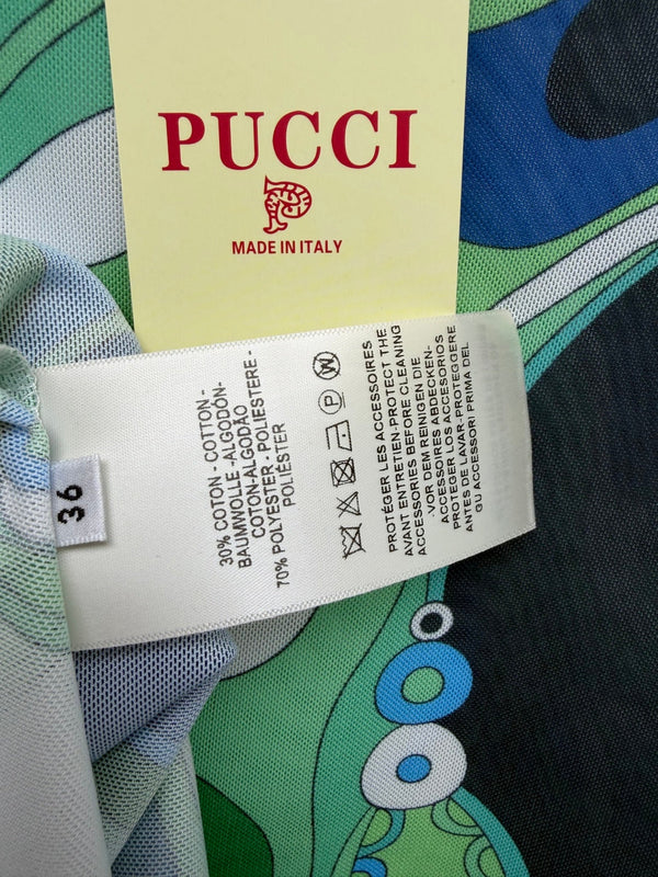 Pucci 26s Short-Sleeve T-Shirt Green Blue Cotton Polyester 371728