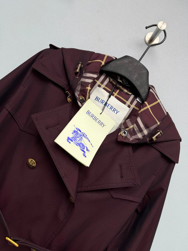 BRR Short Tropical Gabardine Foxfield Trench Coat Vineyard Red Cotton Polyester