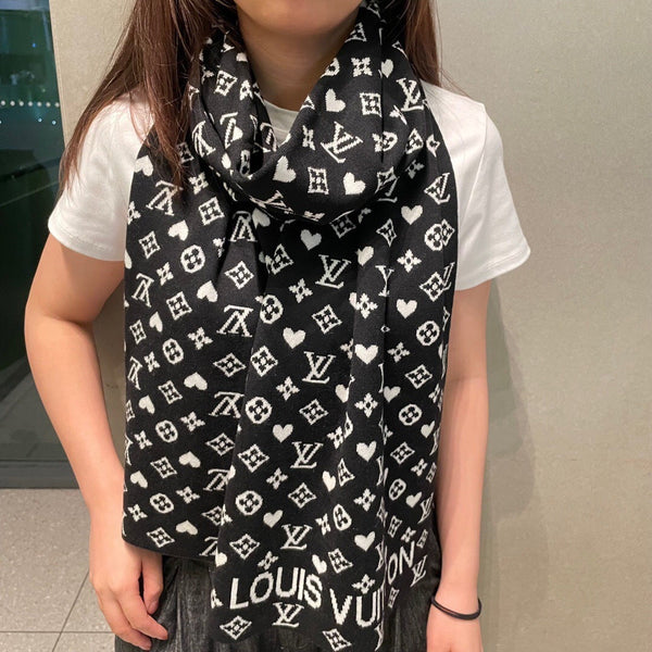 LV Latest Style Scarf 180cm Black Knitted Cashmere 973139
