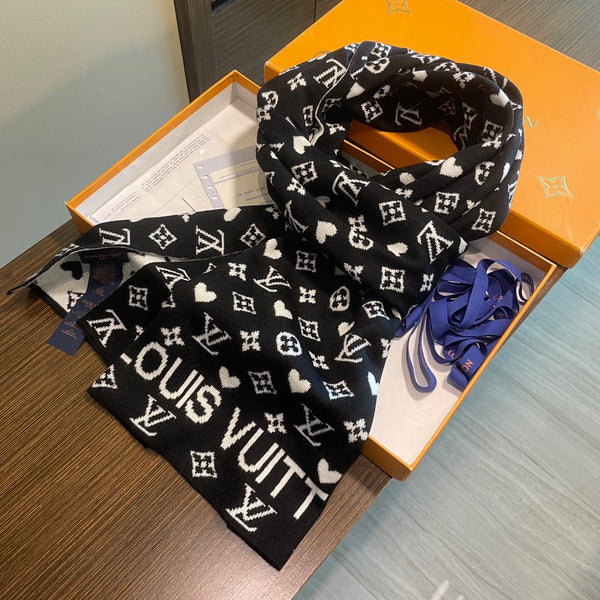 LV Latest Style Scarf 180cm Black Knitted Cashmere 973139
