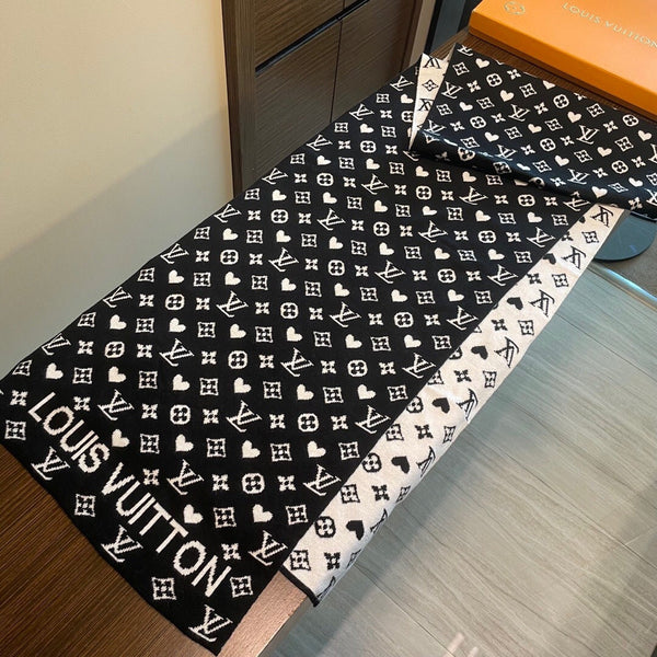 LV Latest Style Scarf 180cm Black Knitted Cashmere 973139