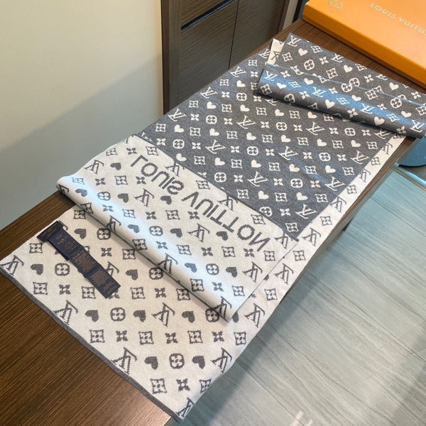 LV Latest Style Scarf 180cm Gray Knitted Cashmere 973141