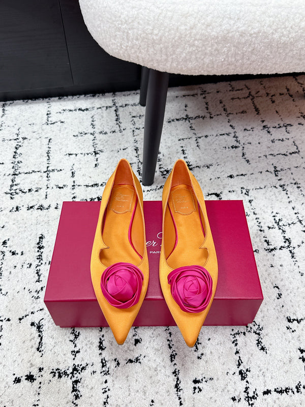 RV Rose Vivier Flower Slingback Flat Orange Pink Satin 617290