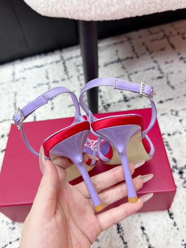 RV Rose Vivier Sandals 10cm Purple Satin 617304