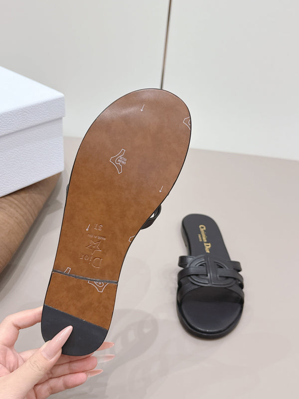 CD 26s D-Club Slide Sandal Black Calfskin 738245