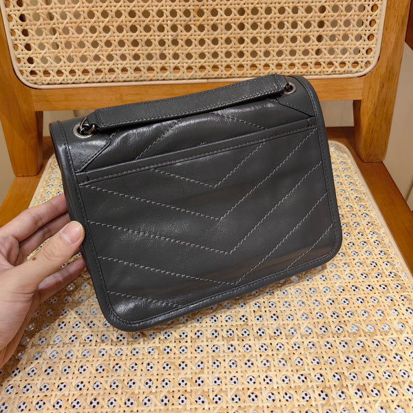 YSL Niki Baby Bag Dark Gray Calfskin 338892