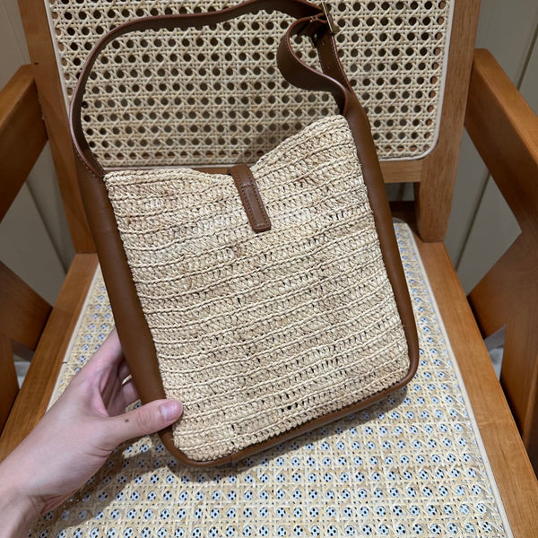 YSL Bag 22cm Brown Beige Raffia Cowhide