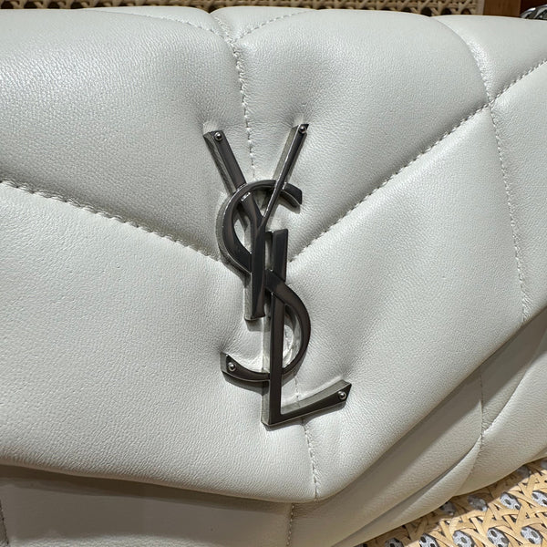 YSL Loulou Puffer Quilted Bag White Silver Lambskin 338859