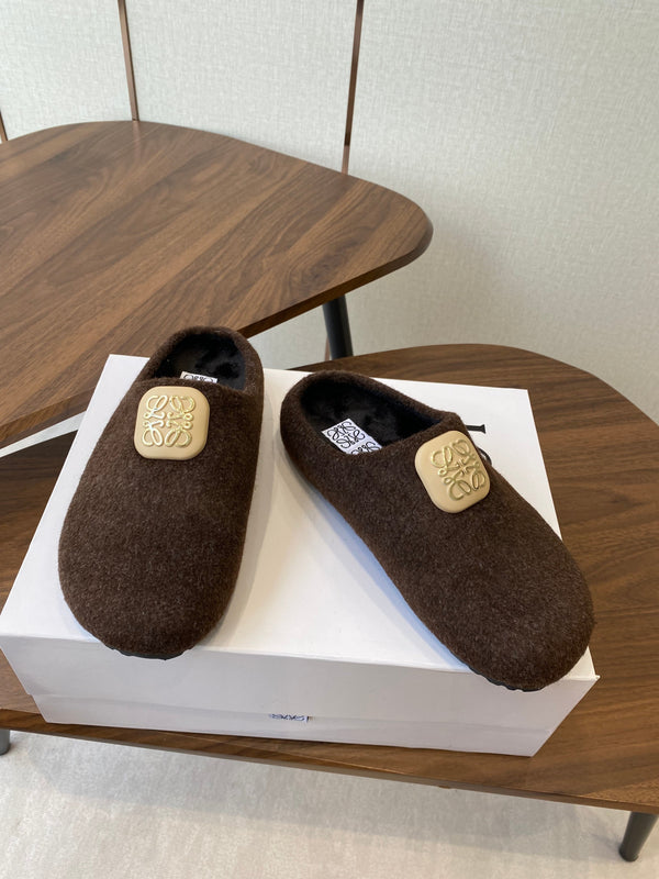 Loewe Birkenstock slippers dark brown wool 477794