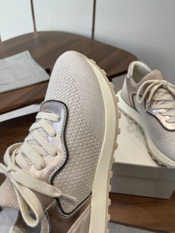 Brunello Runners With Shiny Eyelets Grey Suede Cotton 624469