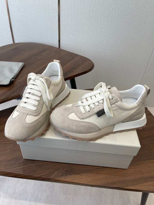 Brunello Flannel Runners With Monili Ivory Grey Suede 624477