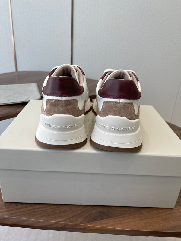 Brunello Runners With Shiny Details White Grey Brown Suede Leather 624480