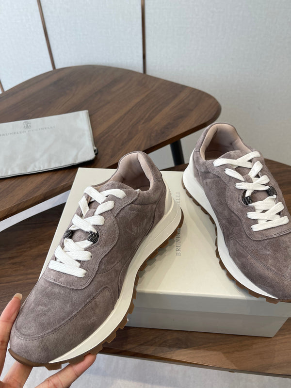 Brunello Runners With Shiny Details Taupe Suede 624481