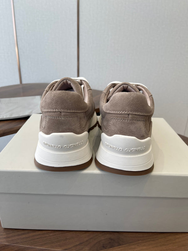 Brunello Runners With Shiny Details Light Taupe Suede 624482