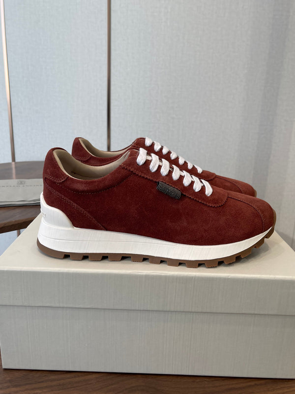 Brunello Runners With Shiny Tab Burgundy Suede 624493