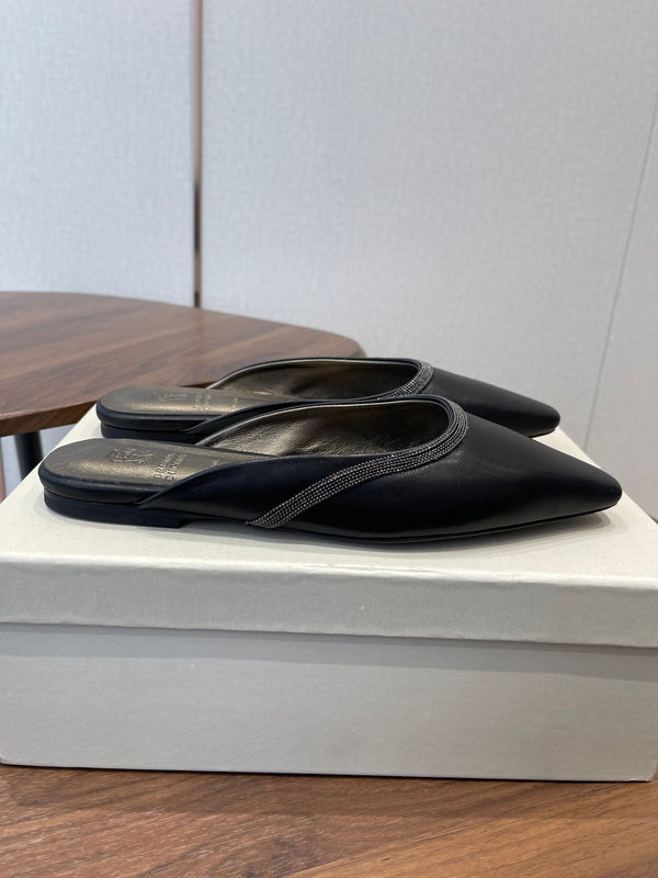 Brunello Monili-chain Mules Black Leather 624507