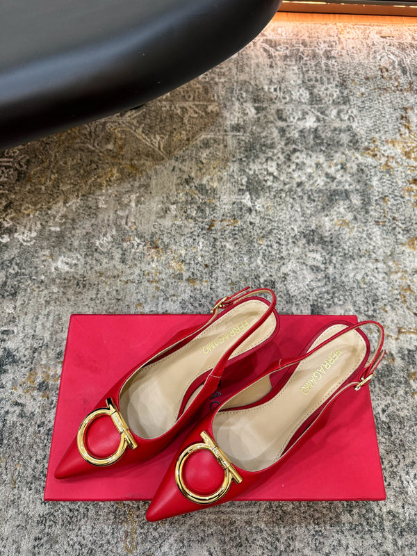 Ferragamo Maxi Gancini Slingback 7.5cm Red Cowhide 694839