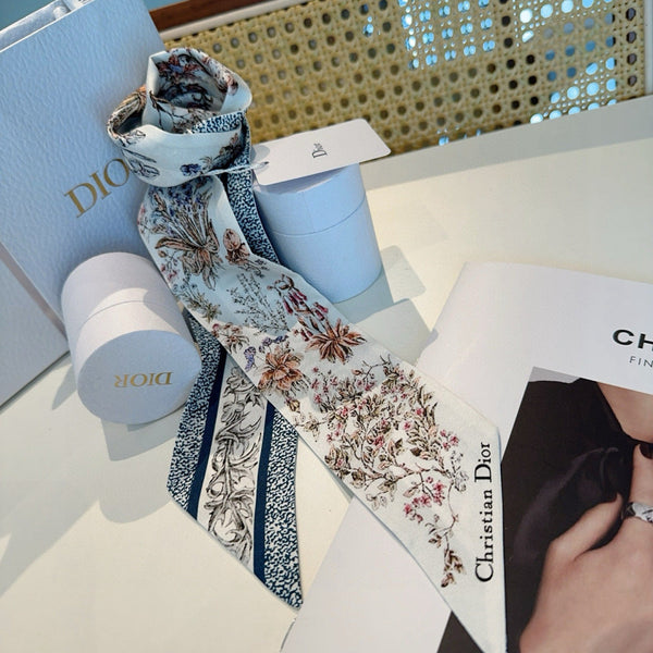 CD Twilly Mini Scarf 105cm Blue Colorful Mulberry Silk 914495