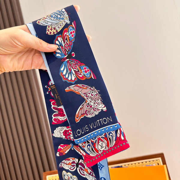 LV Twilly Mini Scarf 86 Dark Blue Silk Twill 967478