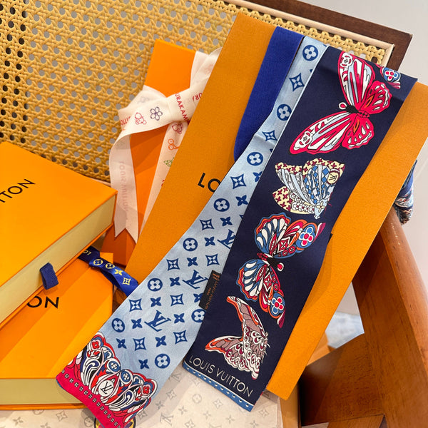 LV Twilly Mini Scarf 86 Dark Blue Silk Twill 967478