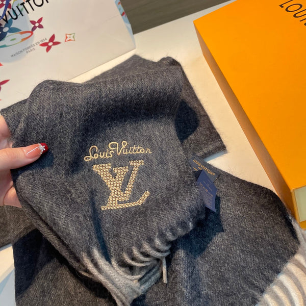 LV Men's Scarf 180cm Black Wool Cashmere 978825