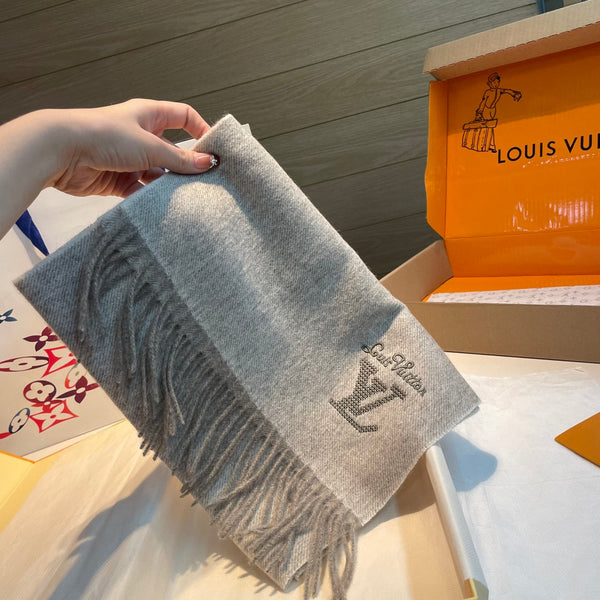 LV Men's Scarf 180cm Gray Wool Cashmere 978827