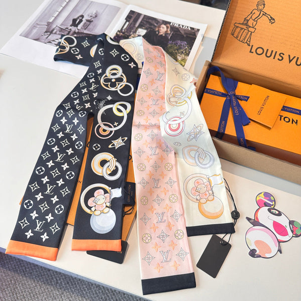 LV Twilly Mini Scarf 105 Black Silk Twill 147676