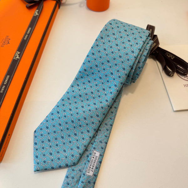 HM Horse Pattern Tie Light Blue Twill Silk 212124